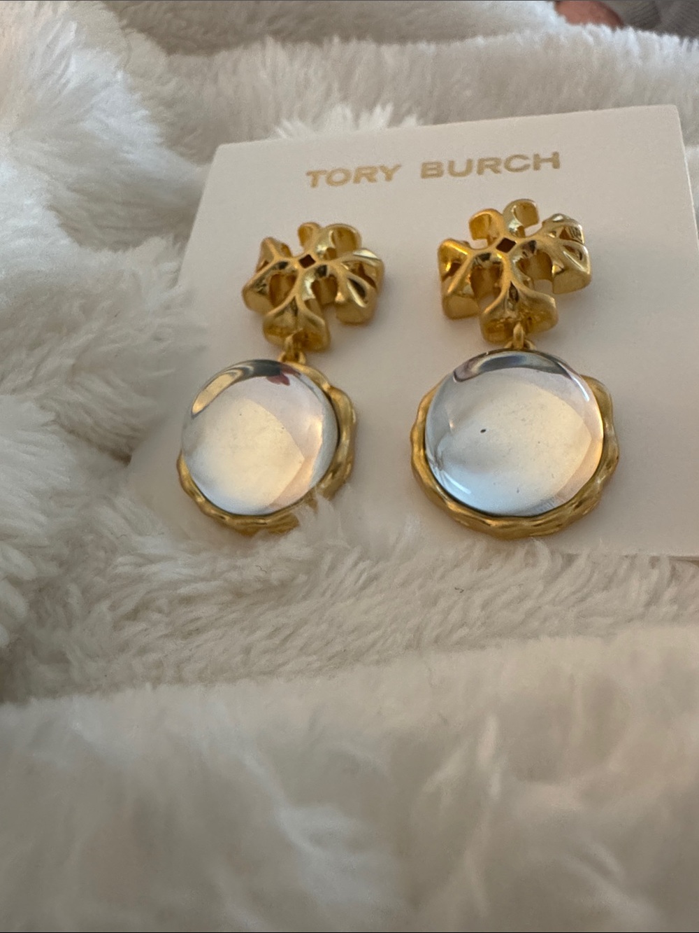 Tory Burch Kira crystal ball logo gold earrings